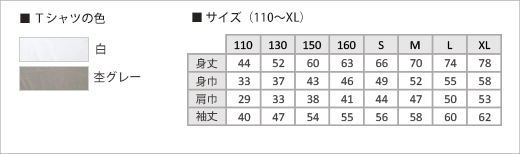 Tシャツカラー・サイズ