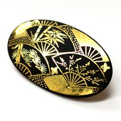 京象嵌　帯留め　【扇面　松竹梅】