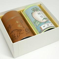 煎茶「朝日」１８６ｇ専用缶&かりがねほうじ茶「香悦」９６ｇ専用缶セット