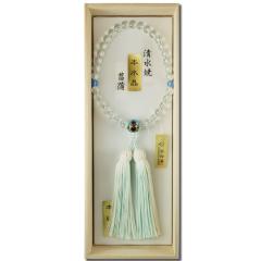 ＜京念珠&reg;＞京焼・清水焼と本水晶の片手数珠（菖蒲）本絹頭房