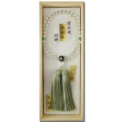 ＜京念珠&reg;＞京焼・清水焼と本水晶の片手数珠（桔梗）本絹頭房