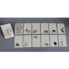 歌川広重「猫」葉書・オリジナル封筒入１２枚セット