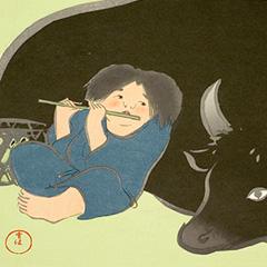 神坂雪佳　木版画　牧童